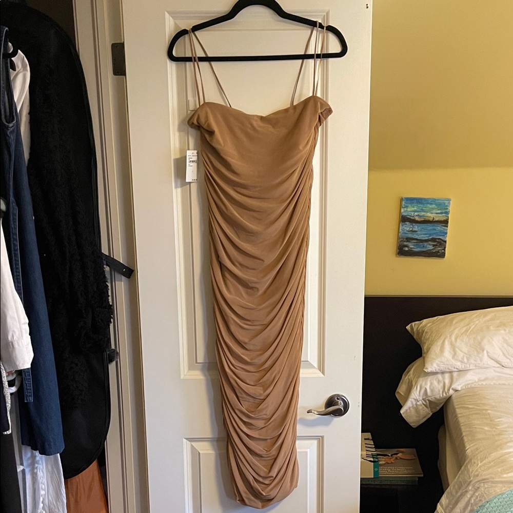 Good American Ruched Strappy Midi Dress